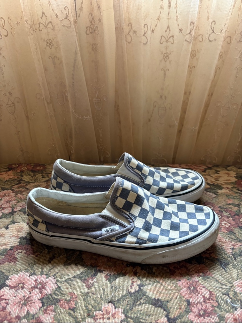 Vans Slip-On Checkerboard Sneakers in Navy and White